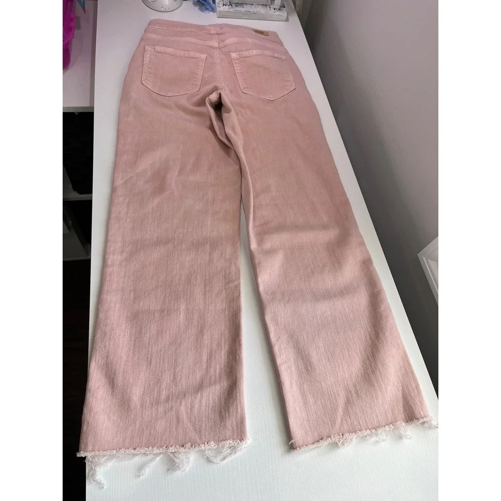 Paige Nellie High Rise Wide Leg Tie‎ Waist Jeans Pink Raw Hem Size 24
